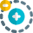 Negative charge on an atom with positively charged in center icon