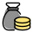 Bag full of coins saving collection sack icon