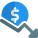 Fluctuating dollar rate in downfall trend performance icon