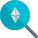 Ethereum digital cryptocurrency search with magnification glass icon