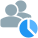 Sales team building up a pie chart data analysis icon