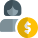 Businesswoman with dollar sign isolated on a white background icon