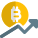 Rise of bitcoin value with up arrow icon