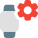 Smartwatch internal setting with cogwheel logotype isolated on white backgsquare, icon