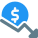 Fluctuating dollar rate in downfall trend performance icon