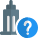 Office tower building with question mark for help and guidance icon
