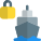 Cargo ship with padlock symbol isolated on white background icon