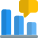 Bar chart report discussed with peer, speech bubble logotype icon