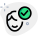 Verified face scan with checkmark logotype layout icon