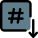 Social media hashtag with down arrow isolated on a white background icon