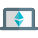 Ethereum cryptocurrency peer to peer mining on a laptop icon