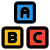 Alphabet blocks use in preschool teaching method icon