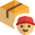 Courier delivery boy face logotype with shipping box icon