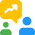 Co-workers chatting for sales growth - line chart with speech bubble icon