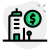 Commercial building with a dollar sign isolated on a white background icon