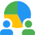 Co-workers presenting and comparing pie chart diagram icon