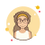 Senhora de cabelo longo encaracolado com óculos icon