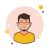 Hombre con gafas rojas y camisa amarilla icon