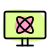 Atom reaction viewed on a powerful computer icon