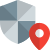 Location with shield logotype isolated on a white background icon