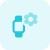 Smartwatch internal setting with cogwheel logotype isolated on white backgsquare, icon