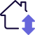 House transfer with up and down arrow isolated on a white background icon