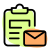 Share report attached with clipboard with envelope logotype icon