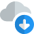Content stored online on cloud server with download arrow icon