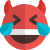 Laughing devil hardly with tears on face icon