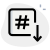 Social media hashtag with down arrow isolated on a white background icon