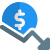 Fluctuating dollar rate in downfall trend performance icon