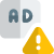 Invalid ads with warning message alert logotype icon