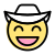 Broad grinning smiling eyes cowboy with hat icon