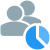 Sales team building up a pie chart data analysis icon