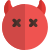 Devil with horns crossed resembling dead emoji icon