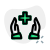 Health care professional with hands and plus logotype icon