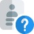 Company profile employee ID with a question mark isolated on a white background icon