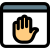 Landing page on web browser tool with a stop hand gesture icon