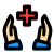Health care professional with hands and plus logotype icon