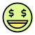 Lottery winning facial expression with dollar symbol in eyes icon