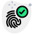 Verified finger scan with checkmark logotype layout icon