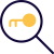 Find key with magnification glass isolated on a white background icon