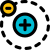 Negative charge on an atom with positively charged in center icon