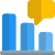 Bar chart report discussed with peer, speech bubble logotype icon