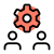 Cog wheel logotype with multiple user chat room setting icon