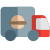 Food delivery truck with fast food layout icon
