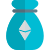 Ethereum cashback offer concept of sack bag with logo icon