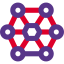 Atom structure with lattice holding each other icon