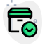 Delivery box with bottoms down arrow layout icon