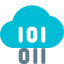 Binary programming on a cloud server network isolated on a white background icon